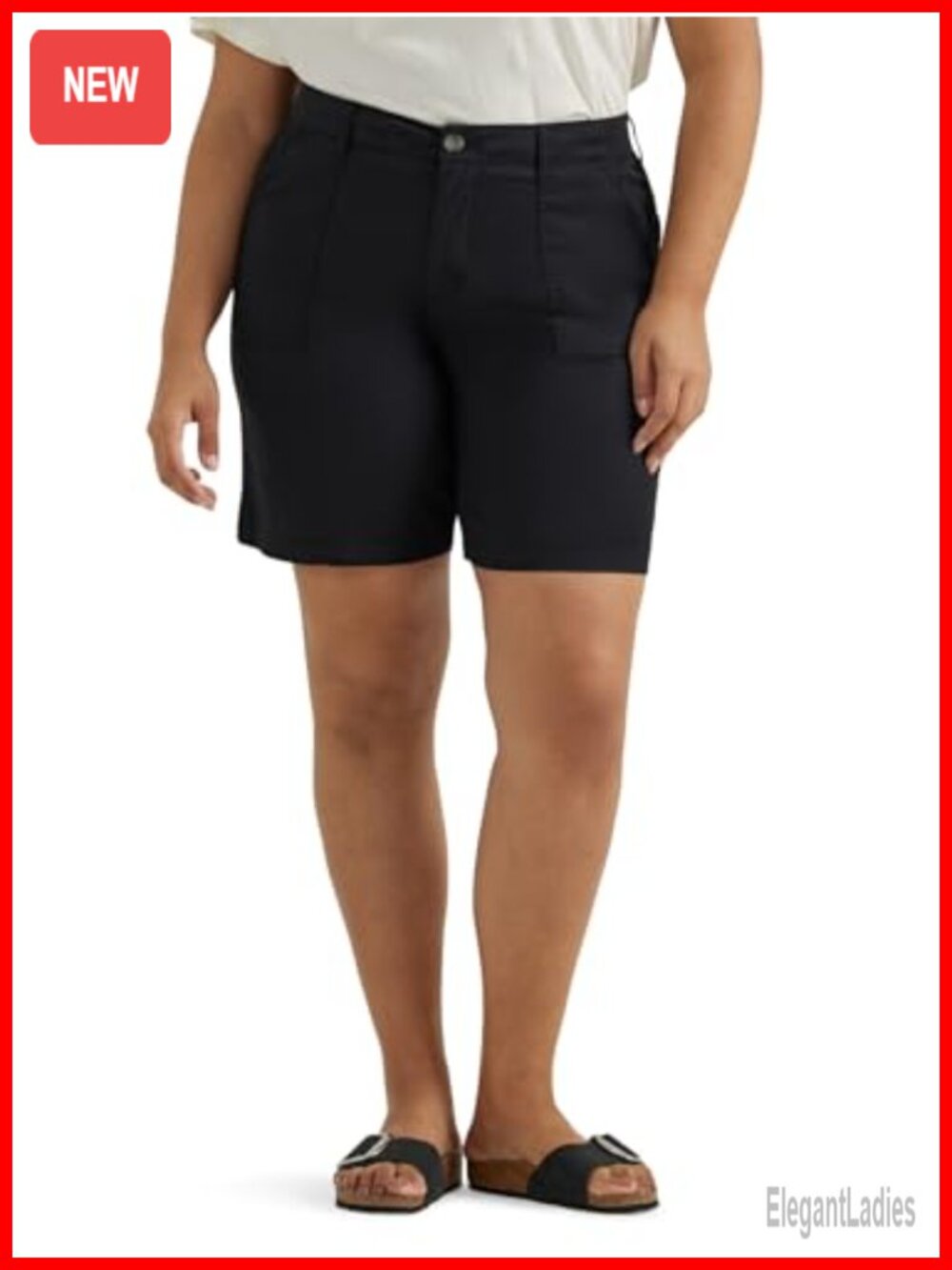 Plus Size Mid Rise Bermuda Shorts Relaxed Fit 9" Inseam Cotton Spandex